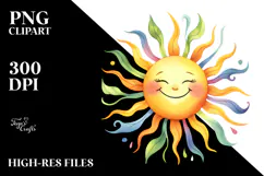 Simple Smiling Sun Watercolor PNG Product Image 2