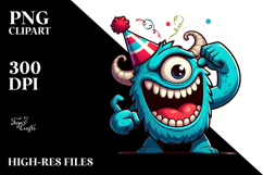Mischievous Monster with Birthday Hat, Vector PNG Product Image 2