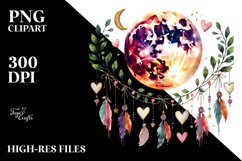 Boho Moon with Hanging Hearts PNG Product Image 2