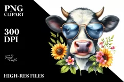 Cow Watercolor Cow Portrait with Sunglasses Product Image 3