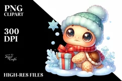 Cute Winter Baby Turtle with Present PNG Product Image 3