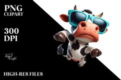 Cartoon Cow with Oversized Sunglasses PNG Product Image 2