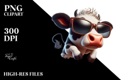 Cartoon Cow with Oversized Sunglasses PNG Product Image 2