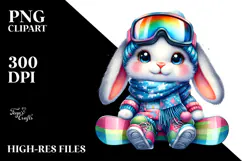 Cute Baby Bunny with Snowboard PNG Product Image 2