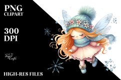 Cute Fairy with Snow Flakes Watercolor PNG Product Image 2