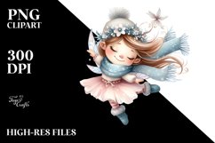 Cute Fairy with Snow Flakes Watercolor PNG Product Image 2
