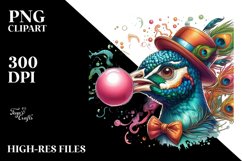 Colorful Peacock Blowing Chewing Gum | Clipart Product Image 1