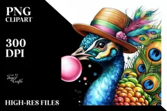 Colorful Peacock Blowing Chewing Gum | Clipart Product Image 1