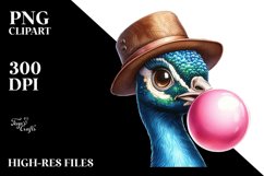 Colorful Peacock Blowing Chewing Gum | Clipart Product Image 3