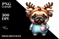 Happy Pug with Winter Outfit PNG Product Image 3