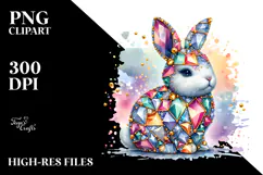 Colorful Diamond Bunny on Splashy Background PNG Product Image 2