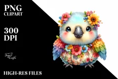 Smiling Cute Baby Parrot Dressed With Flowers | Sublimation Product Image 3