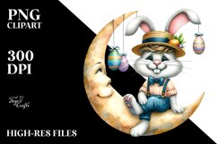 Bunny with Goofy Haircut Sitting on Half Moon, Watercolor Product Image 2
