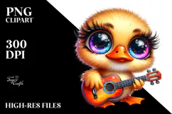 Vibrant Crazy Eyes Happy Baby Duck with Tiny Guitar PNG Product Image 2