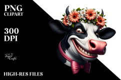 Exaggerated Cow with Flower Crown, PNG Product Image 2