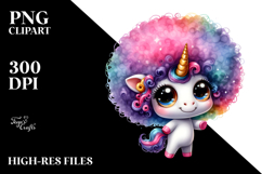 Cute Unicorn with Afro Haircut, Funny PNG Product Image 2