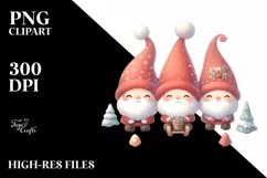 Cute Santa Gnomes Watercolor PNG Product Image 3
