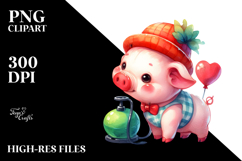 Simple Vibrant Drawing of Baby Pig With Pumpkin | Product Image 2