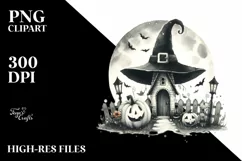 Washed Vintage Halloween Scene with Hat PNG Product Image 3