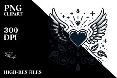 Simple Tattoo Style Heart with Wings PNG Product Image 2