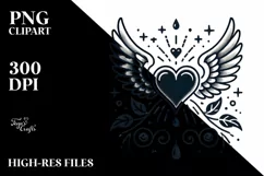 Simple Tattoo Style Heart with Wings PNG Product Image 2