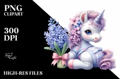 Baby Unicorn with Hyacinth Clipart Product Image 1