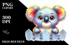 Smiling Baby Koala Looking Over Fence PNG Product Image 3