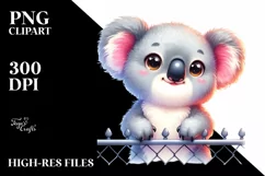 Smiling Baby Koala Looking Over Fence PNG Product Image 3