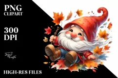 Colorful Gnome Tumbling with Autumn Leaves PNG Product Image 1