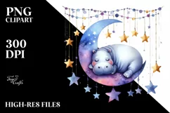hippo on the moon with stars | Clipart Product Image 3