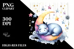 hippo on the moon with stars | Clipart Product Image 3