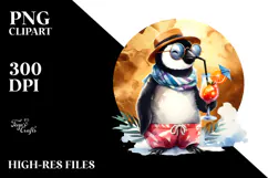 Funky Penguin in Beachwear Drinking a Cocktail, PNG Product Image 2