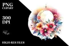 Vibrant Boho Moon Flowers Clipart Product Image 2