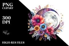 Vibrant Boho Moon Flowers Clipart Product Image 2
