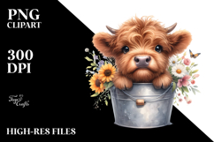 Cute Highland Cow with Flowers, Transparent PNG Product Image 2