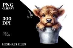 Cute Highland Cow with Flowers, Transparent PNG Product Image 2