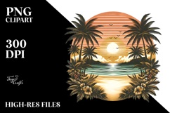 Vintage Tropical Beach Sunset, PNG Product Image 2