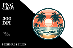Vintage Tropical Beach Sunset, Retro Clipart Product Image 2