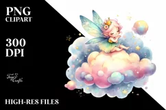 Colorful Fairy on Cloud | Sublimation Clipart Product Image 1