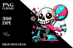 Funny Skeleton with Balloon, Colorful PNG Product Image 2