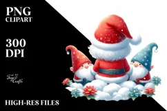 Santa with Gnomes Sitting on Cloud, High-Res PNG Product Image 1