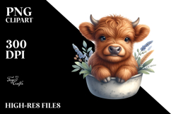 Cute Baby Highland Cow in Vase | Sublimation | Clipart Product Image 2