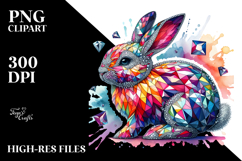 Whimsical Diamond Bunny on Splashy Background PNG Product Image 2