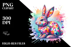 Colorful Bunny Made of Diamonds on Splashy Background, PNG Product Image 2