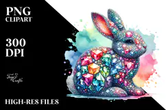 Colorful Diamond Bunny on Splashy Background PNG Product Image 2