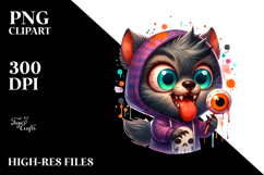 Funny Tiny Werewolf with Spooky Hoodie PNG Product Image 2