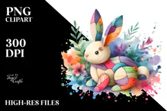 Colorful Wooden Bunny, PNG Product Image 2