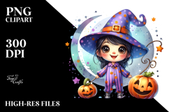 Funny Adorable Witch with Pumpkins PNG Product Image 2