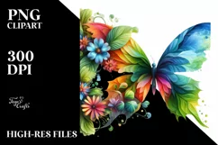 Vibrant Butterfly with Flowers PNG Product Image 1