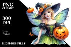 Fairy Halloween Pumpin Drawing |Sublimation |Clipart Product Image 2